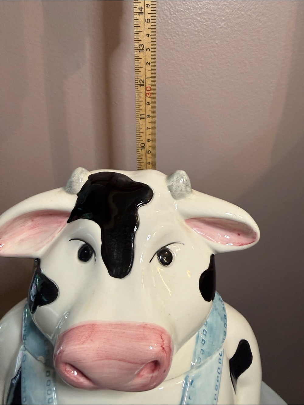 Decorative Ceramic Cow Cookie Jar - Blue Overalls - Picture 2 of 6
